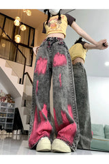 Fall Graffiti Splash Wide-Leg Jeans