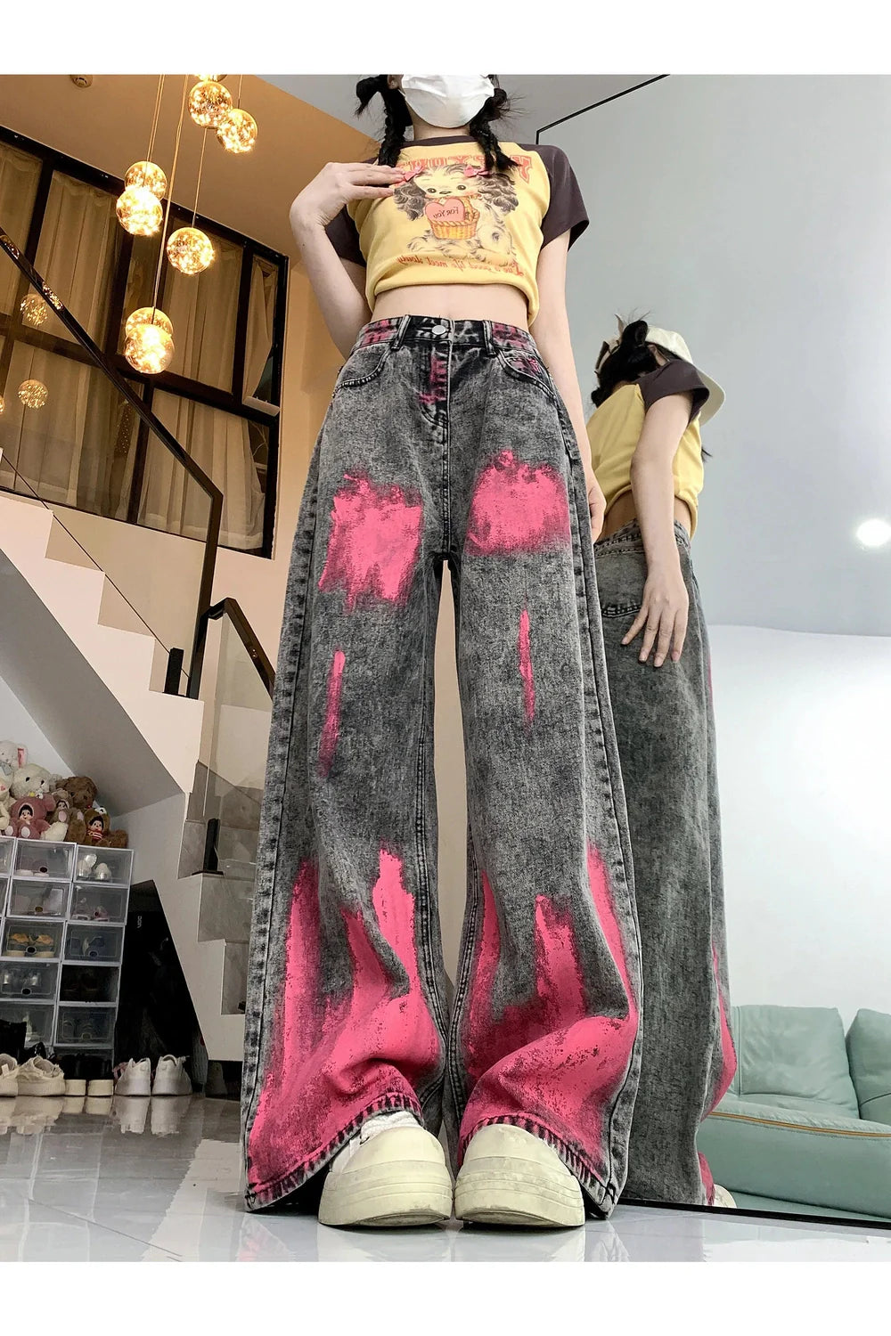 Fall Graffiti Splash Wide-Leg Jeans