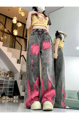 Fall Graffiti Splash Wide-Leg Jeans