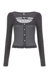 Fall Graphite Glamour Ruffle Cardigan