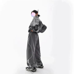 Gray Wave Piped Jogger Set