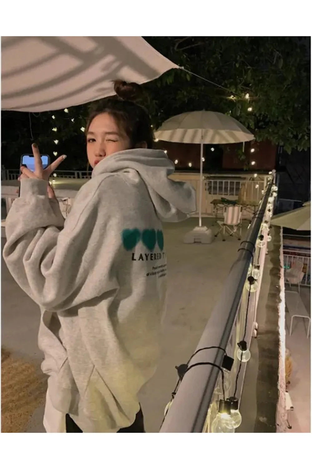 Fall Grey Letter Print Fleece Hoodie
