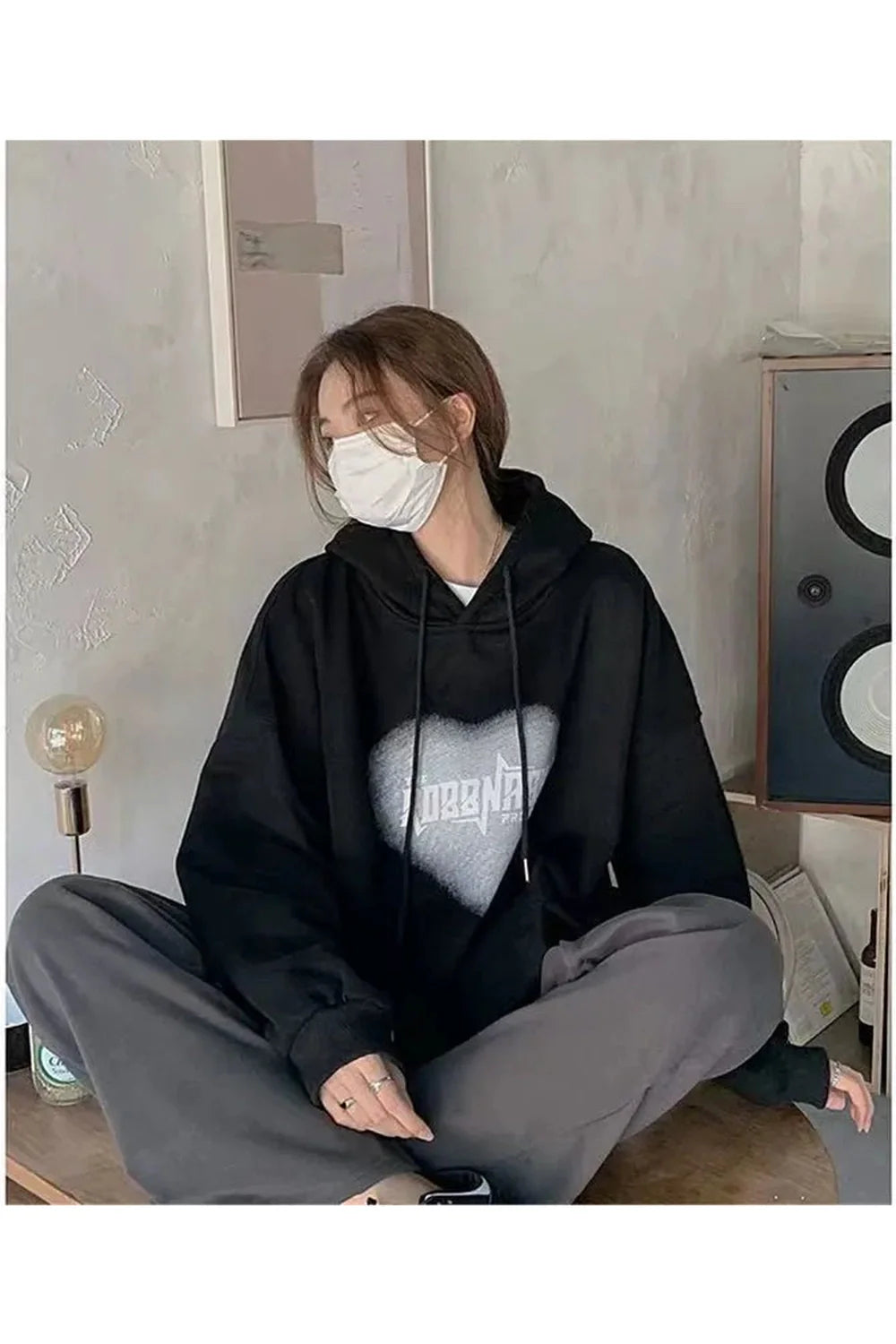 Fall Grey Letter Print Fleece Hoodie