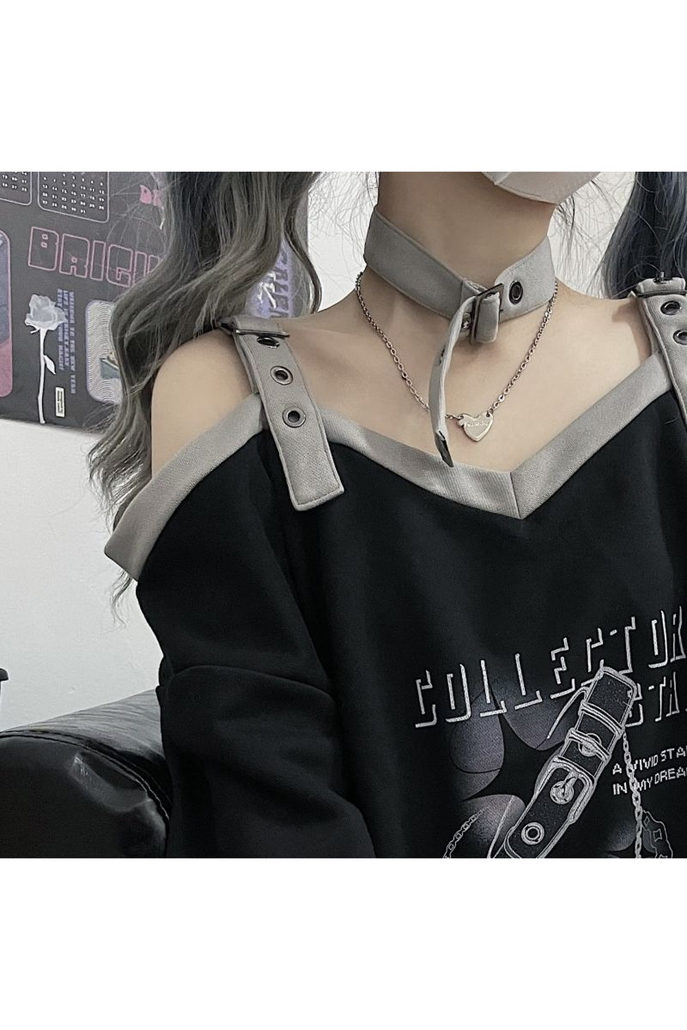 Grunge Aesthetic Off Shoulder Sweatshirt