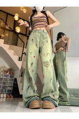 Fall Grunge Art Splatter Wide-Leg Jeans