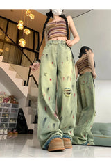 Fall Grunge Art Splatter Wide-Leg Jeans