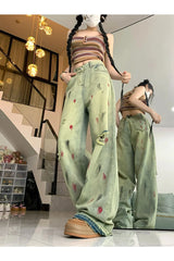 Fall Grunge Art Splatter Wide-Leg Jeans