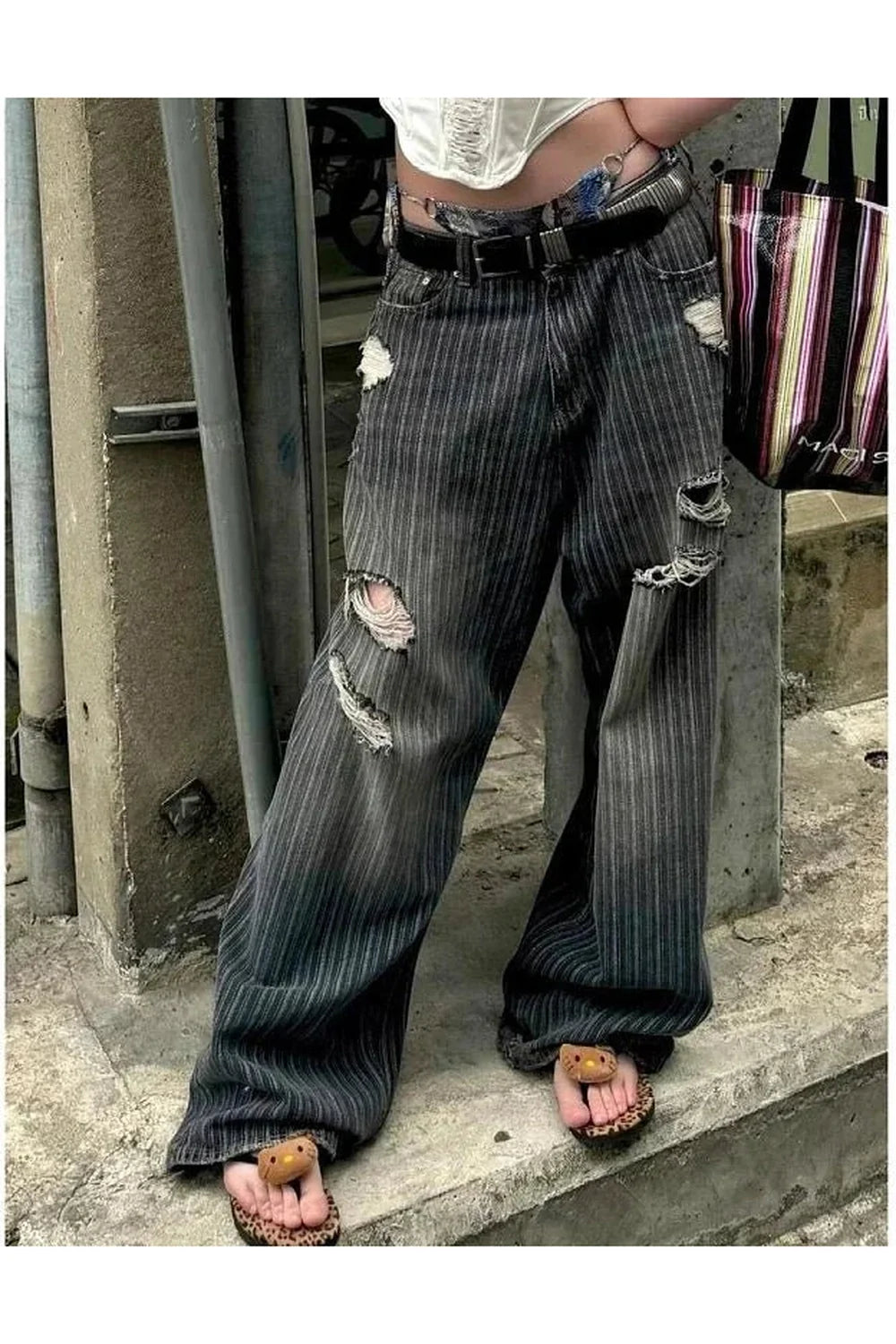 Grunge Distressed Pinstripe Pants