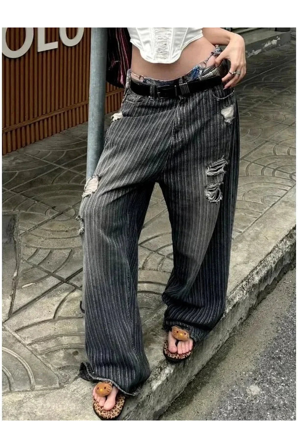 Grunge Distressed Pinstripe Pants