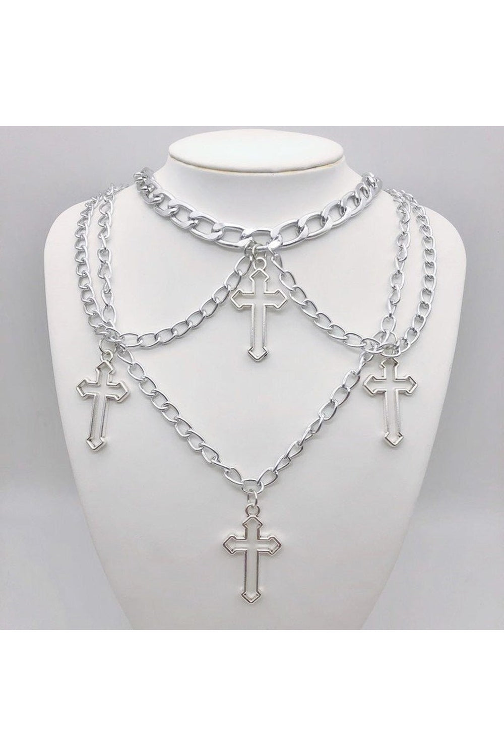 Grunge Necklace With Four Crosses