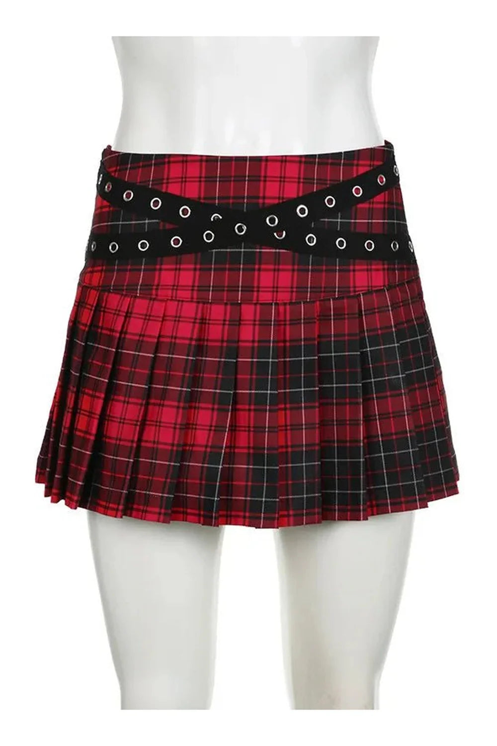 Grunge Plaid Eyelet Strap Mini Skirt