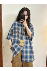 Grunge Plaid Short Sleeve Shirt