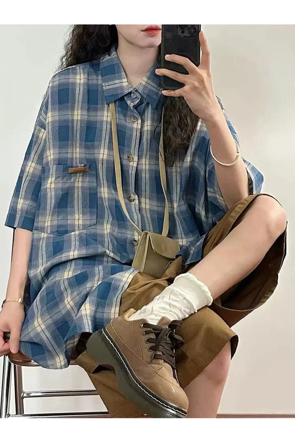 Grunge Plaid Short Sleeve Shirt