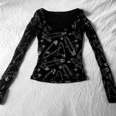 Grunge Safety Pin Long Sleeve Top