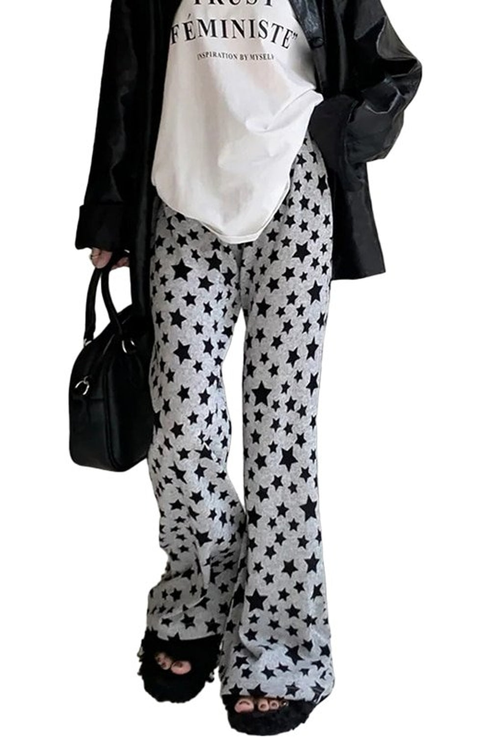 Pantalon évasé à imprimé étoiles grunge
