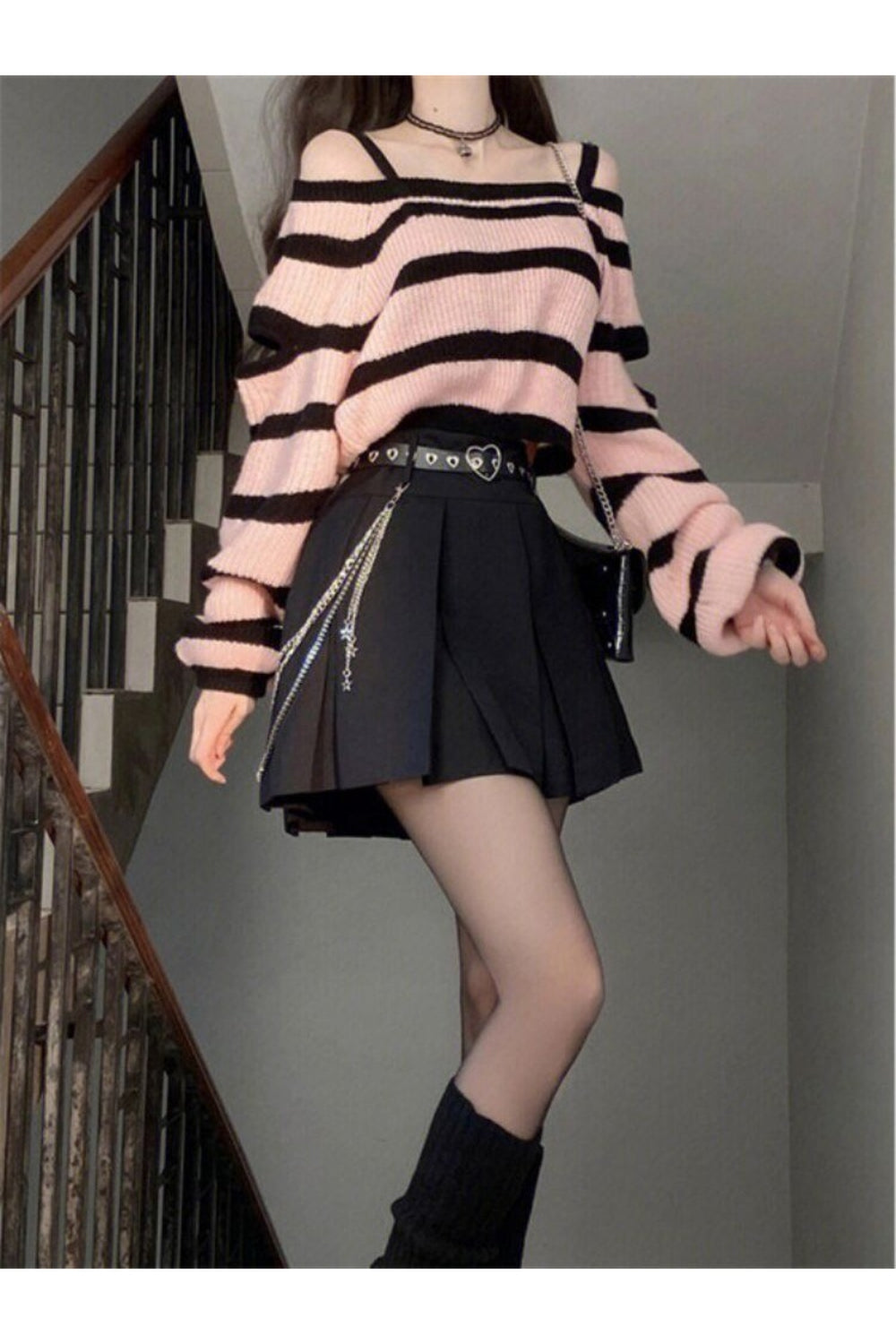 Fall Grunge Stripe Knit Sweater