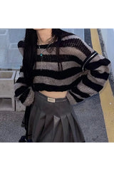 Grunge Striped Crop Sweater