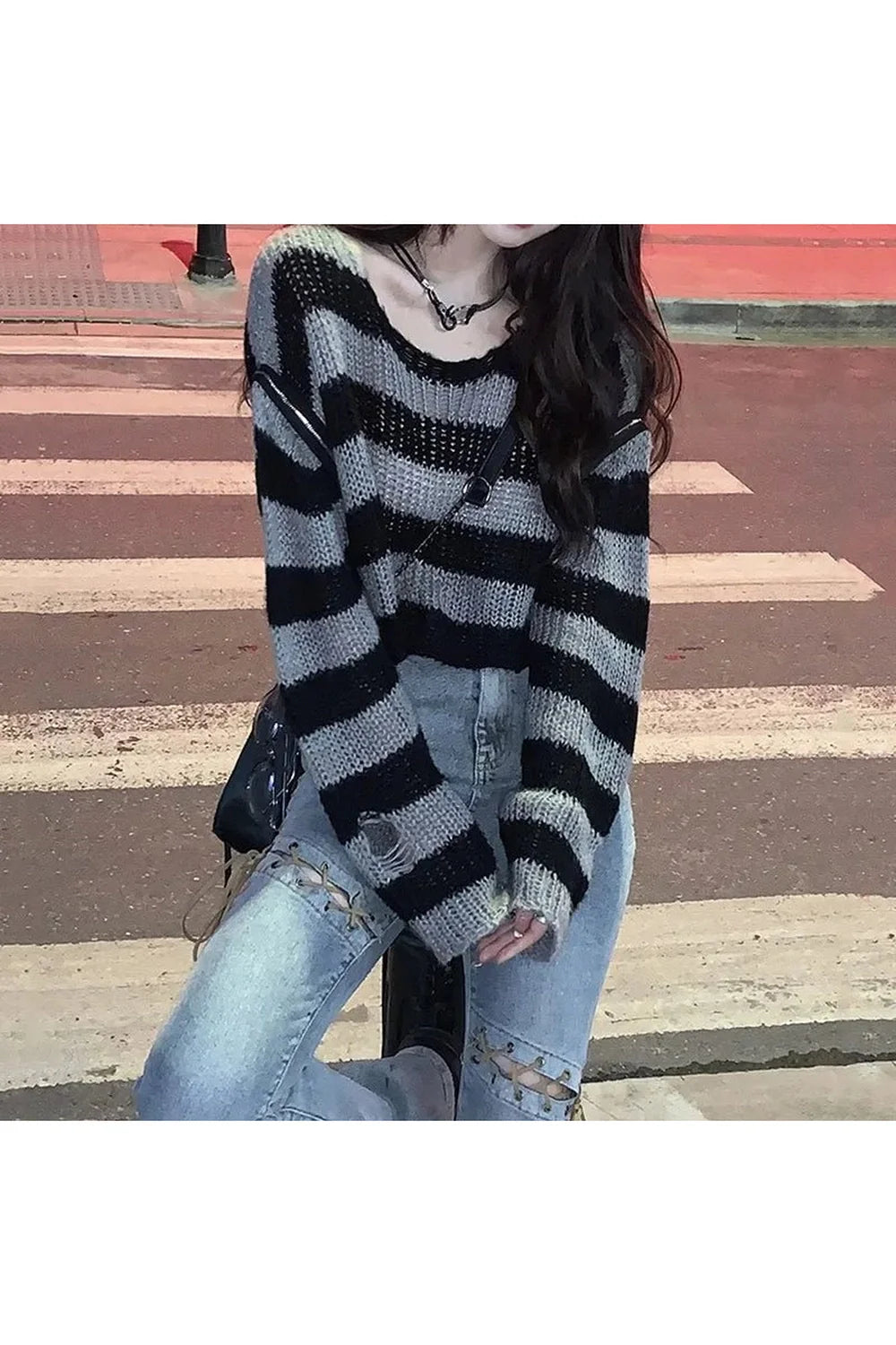 Grunge Striped Crop Sweater