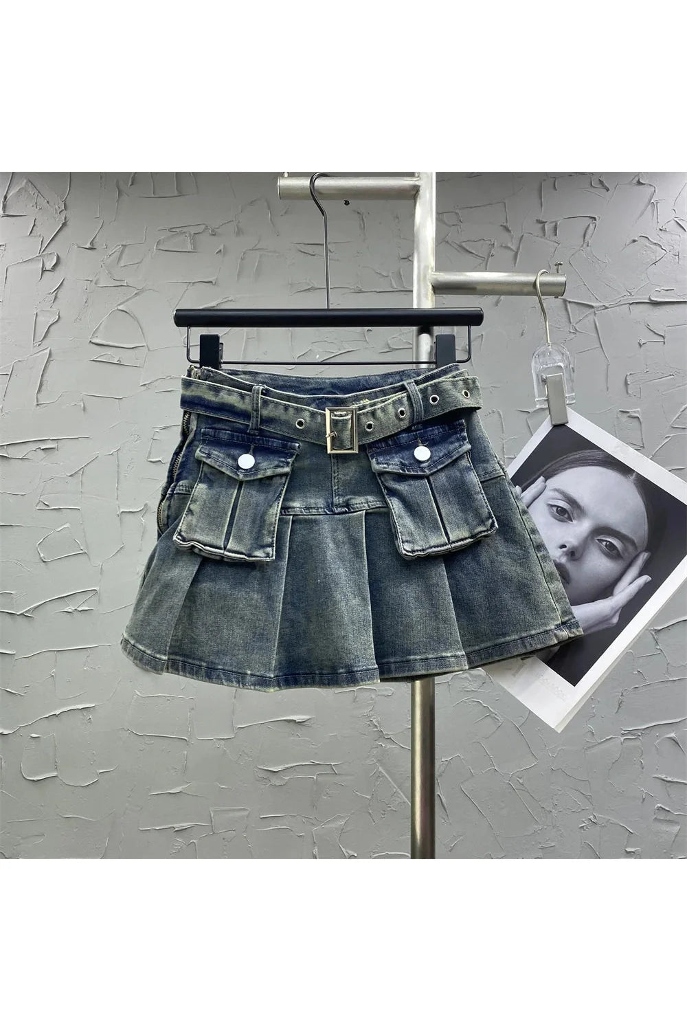 Grunge Utility Pocket Denim Skirt