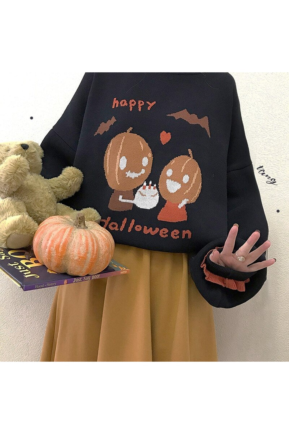 Fall Halloween Pumpkin Lantern Sleeve Sweater