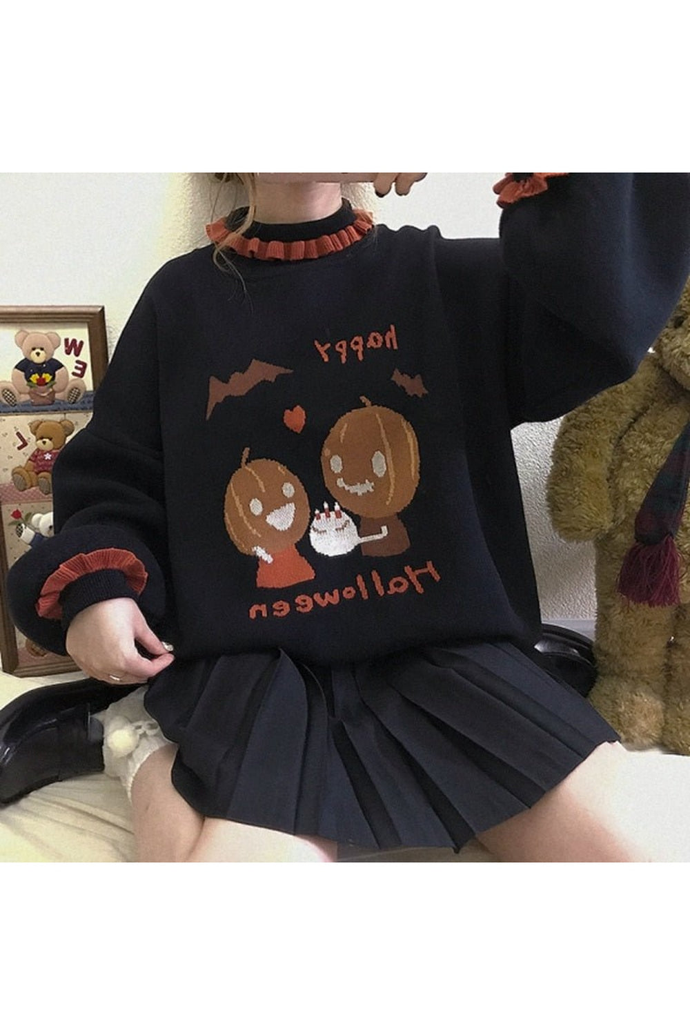 Fall Halloween Pumpkin Lantern Sleeve Sweater