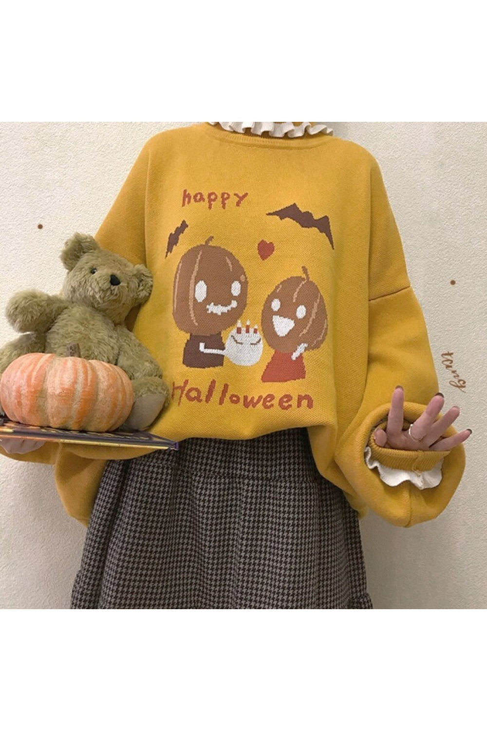 Fall Halloween Pumpkin Lantern Sleeve Sweater