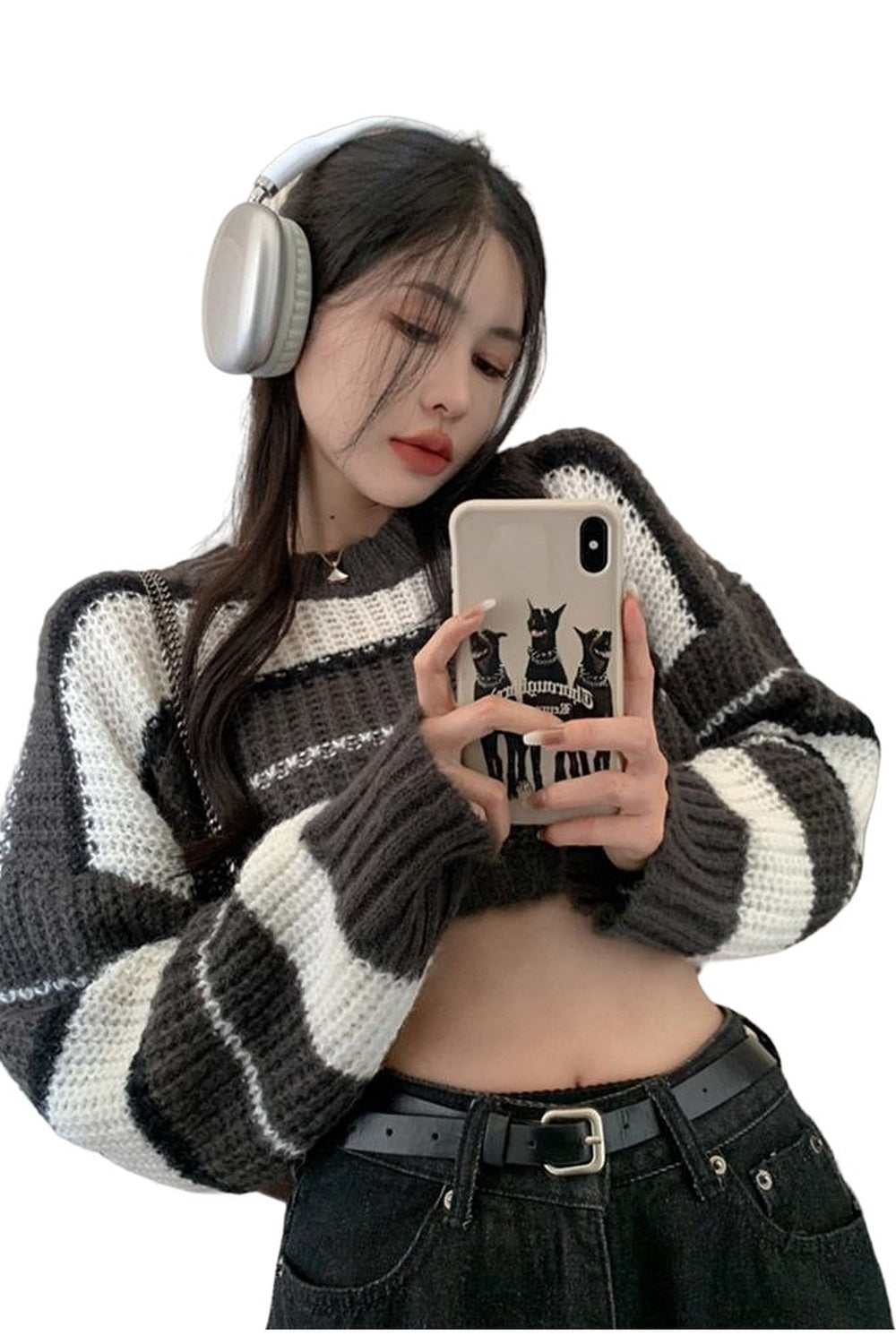 Harajuku Striped Cropped Pullover