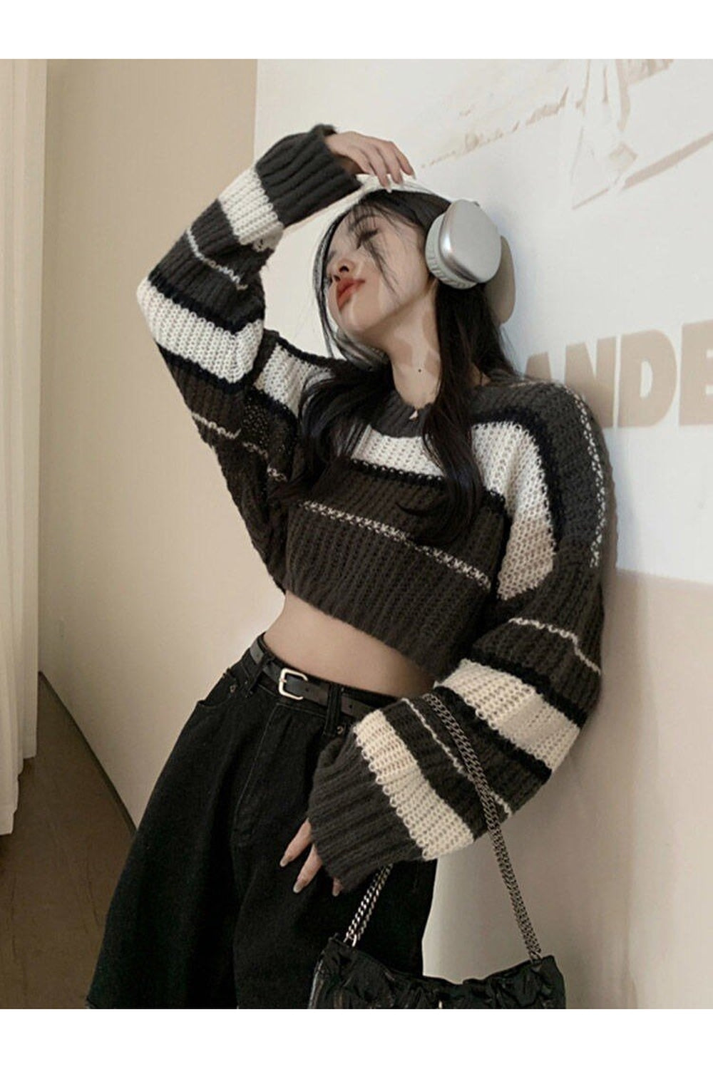 Harajuku Striped Cropped Pullover