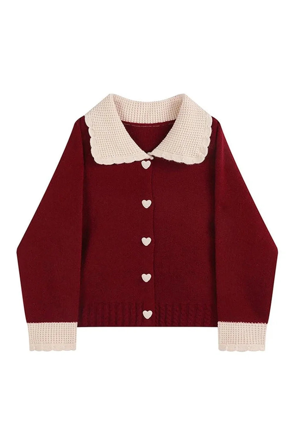 Fall Heart Button Contrast Collar Cardigan