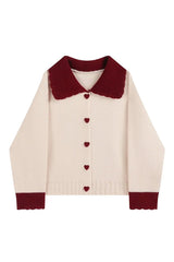 Fall Heart Button Contrast Collar Cardigan