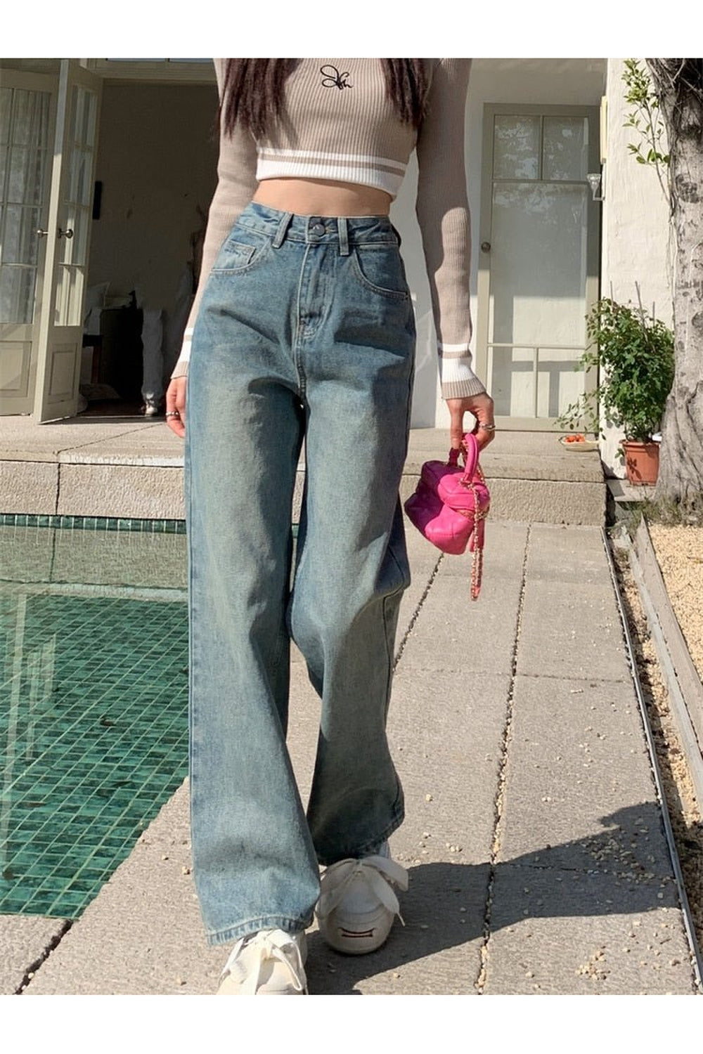 Fall High Waist Blue Vintage Jeans