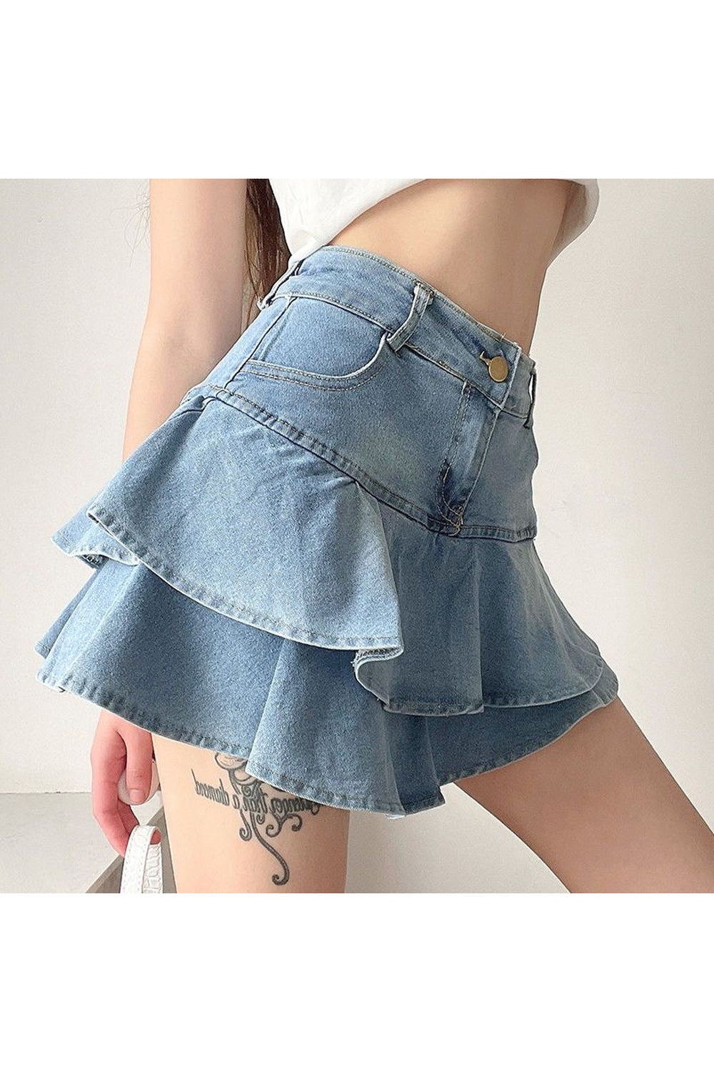 High Waist Denim Skirt Shorts