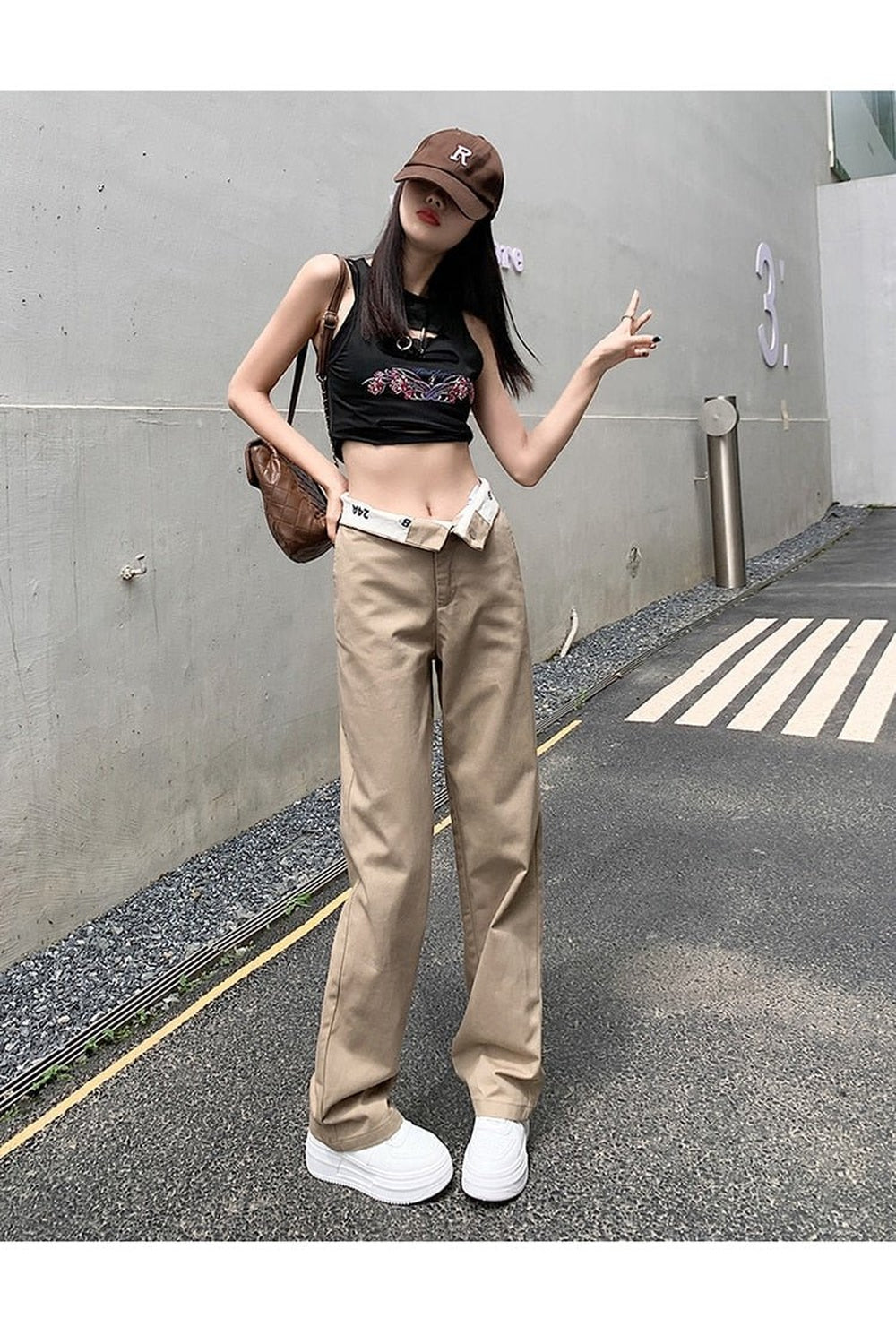 Pantalon taille haute avec poches amples