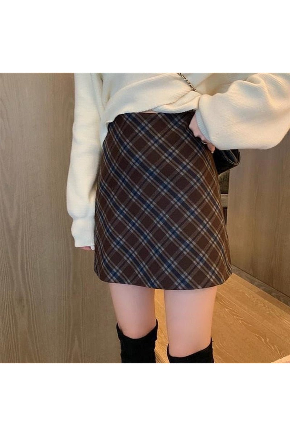 High Waist Plaid Skirt