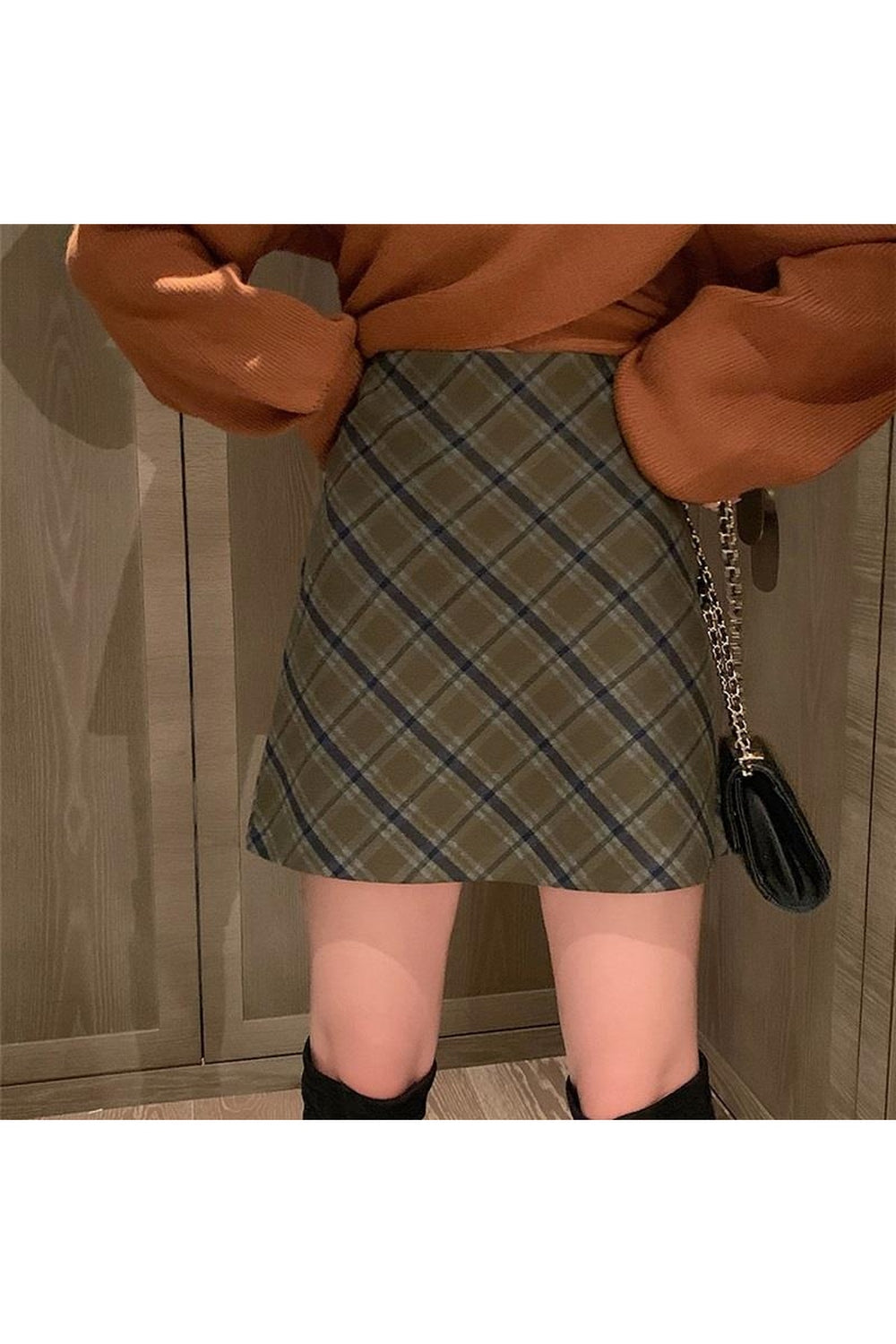 High Waist Plaid Skirt