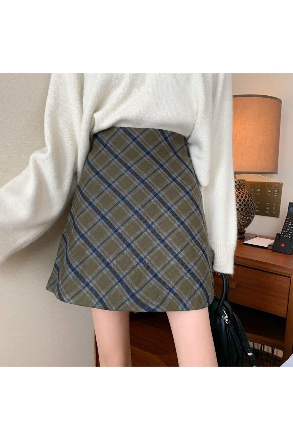 High Waist Plaid Skirt