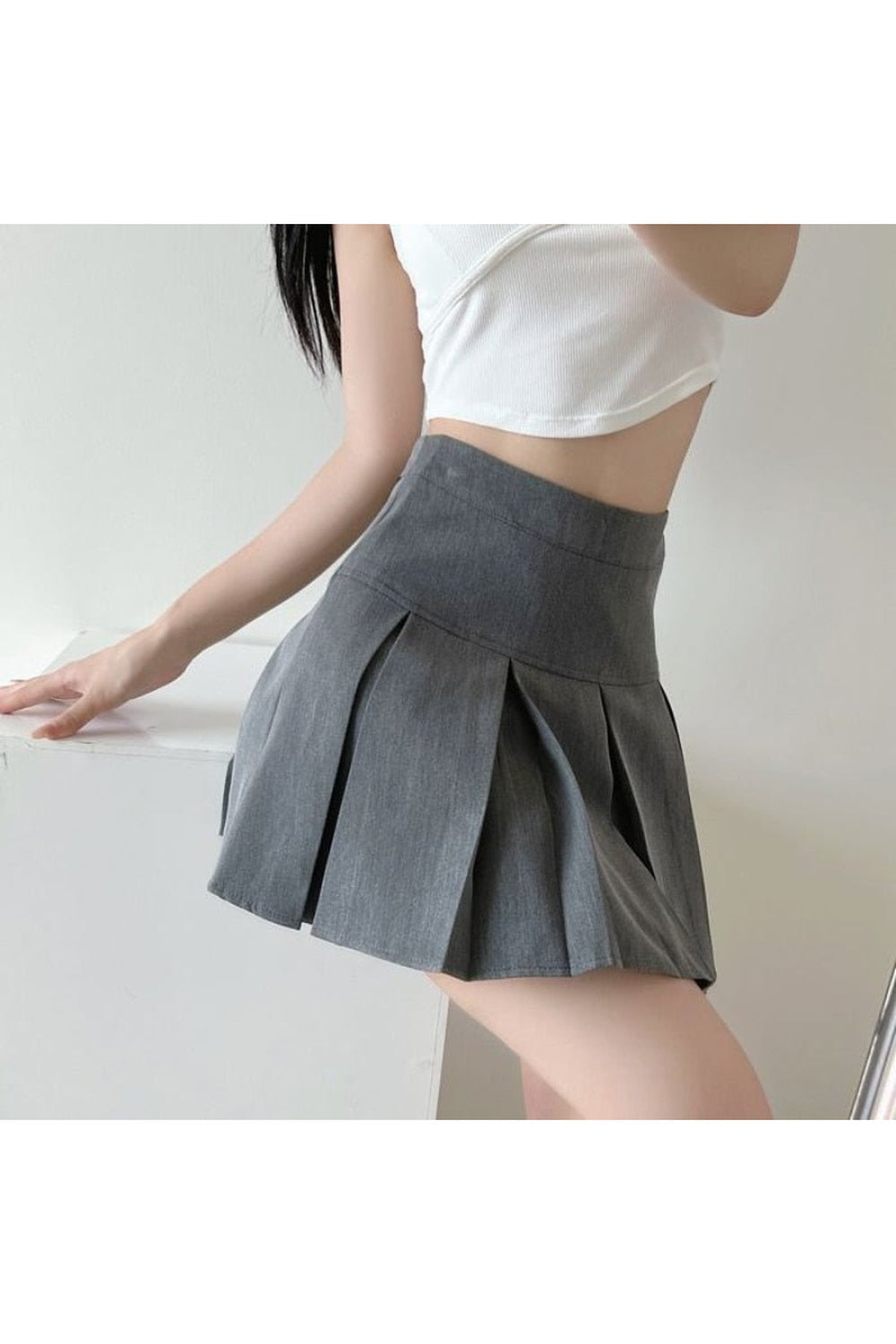 High Waist Pleated Mini Skirt