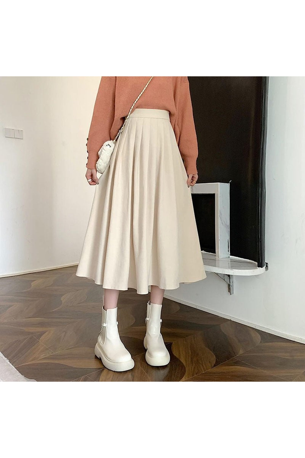 High Waist Pleated Skirt Elegant College Style