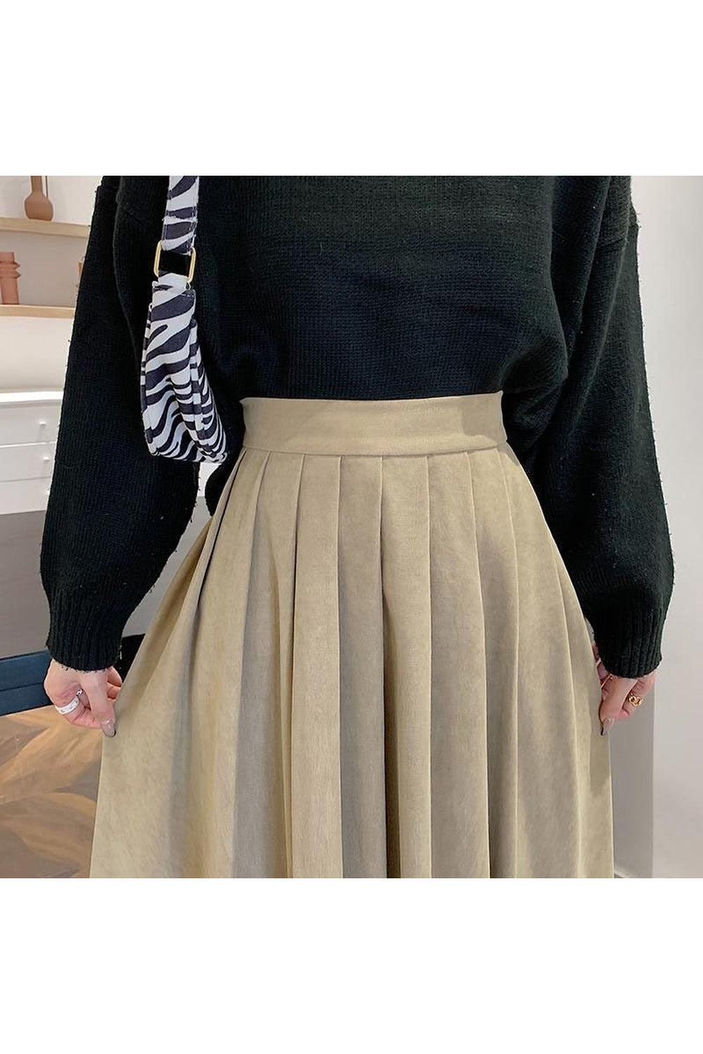 High Waist Pleated Skirt Elegant College Style