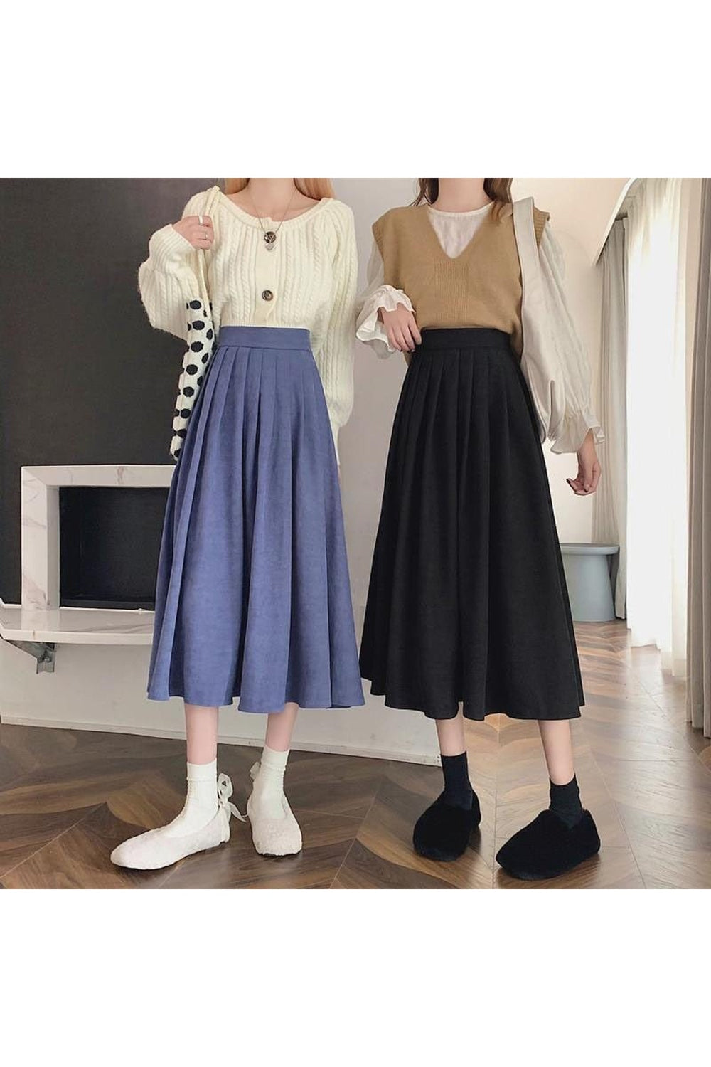 High Waist Pleated Skirt Elegant College Style