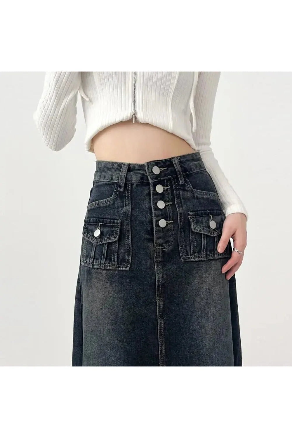 Midirock aus Cargo-Jeansstoff mit hoher Taille