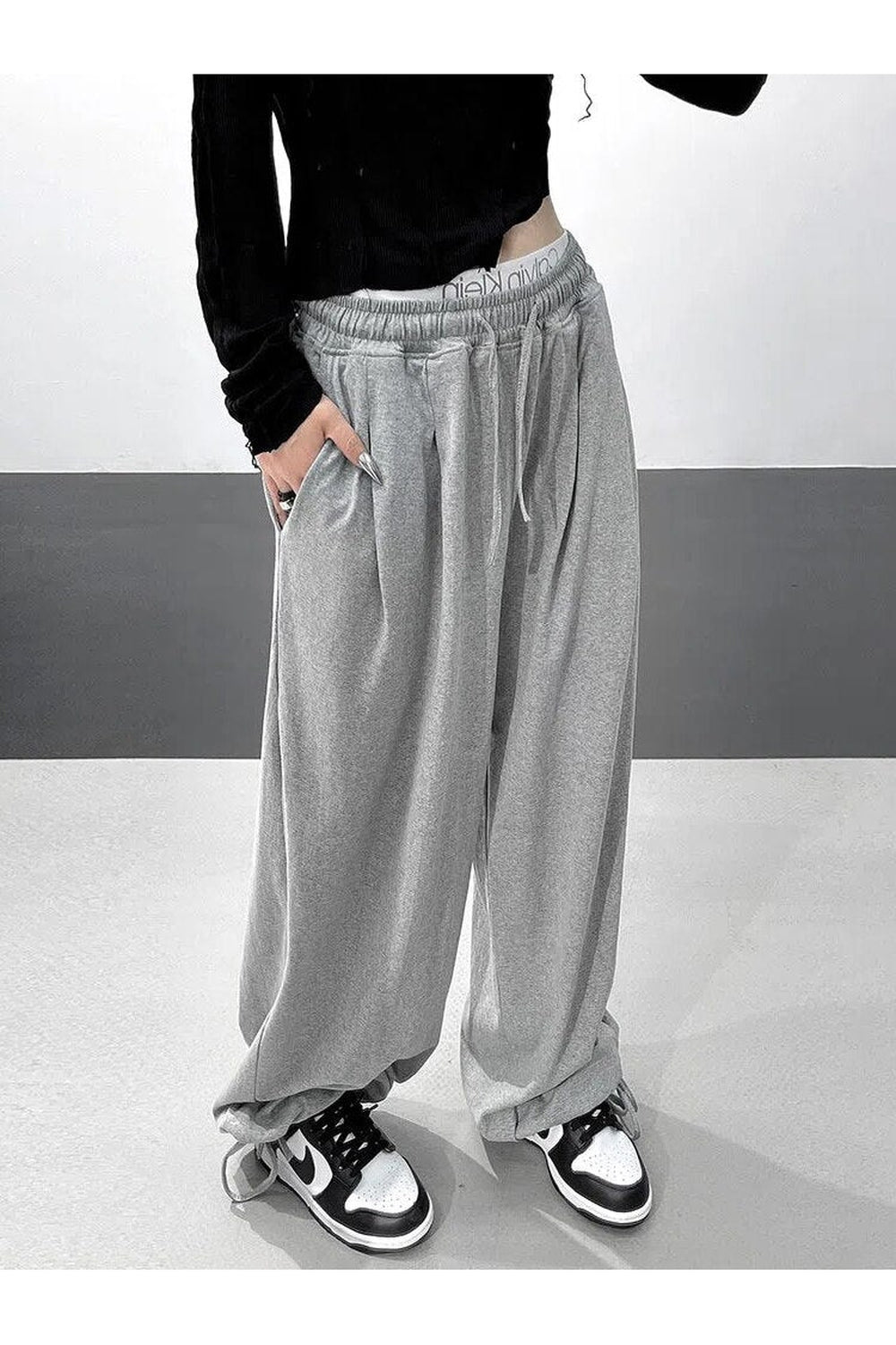 Pantalon oversize taille haute style hip-hop