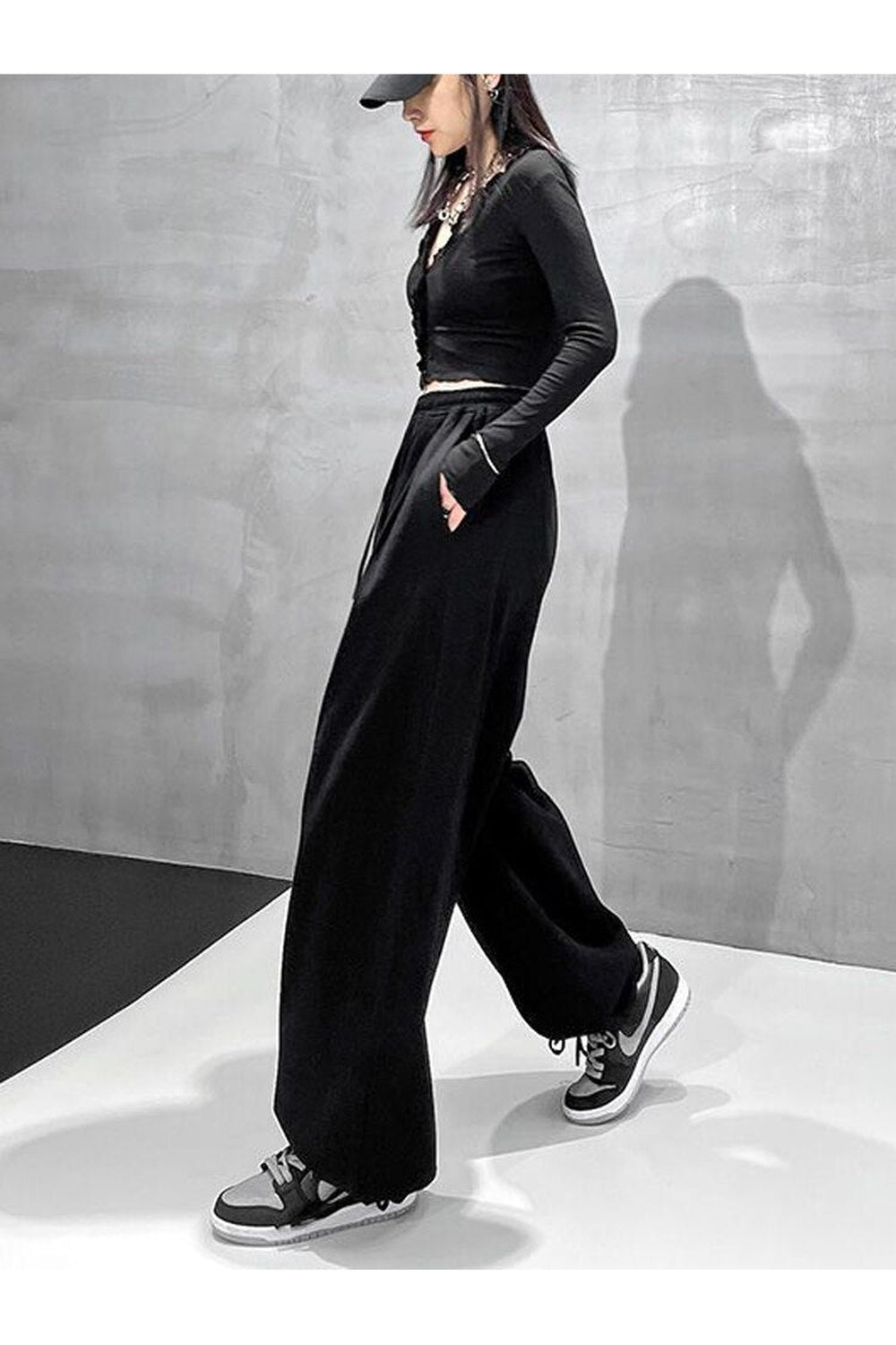 Pantalon oversize taille haute style hip-hop