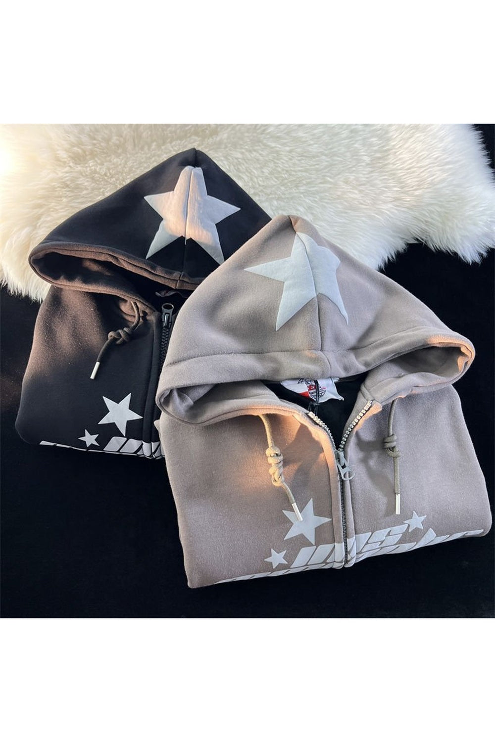 Fall Hip Hop Zipper Star Print Hoodie