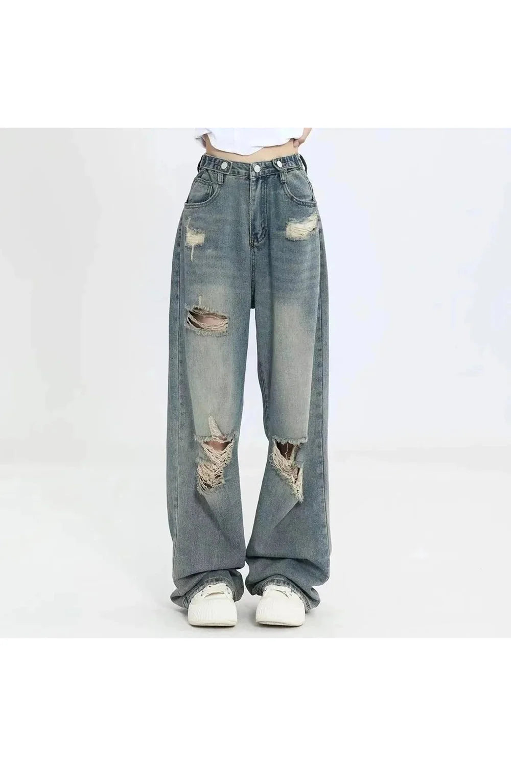 Fall Hole-punched High Waist Jeans