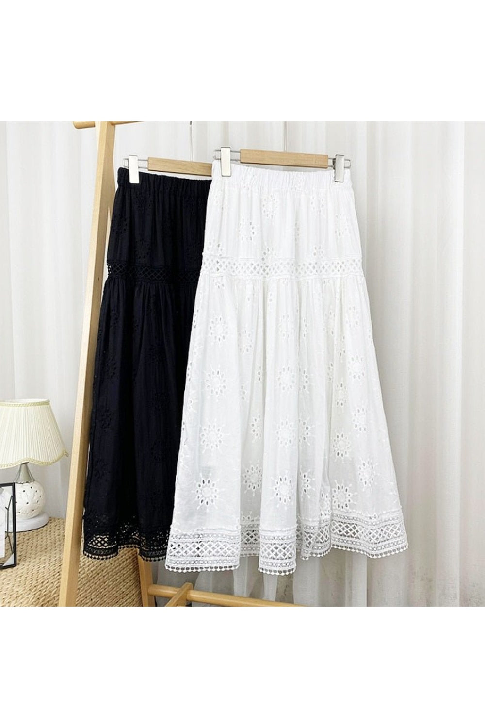 Hollowed-out Embroidered Long Skirt