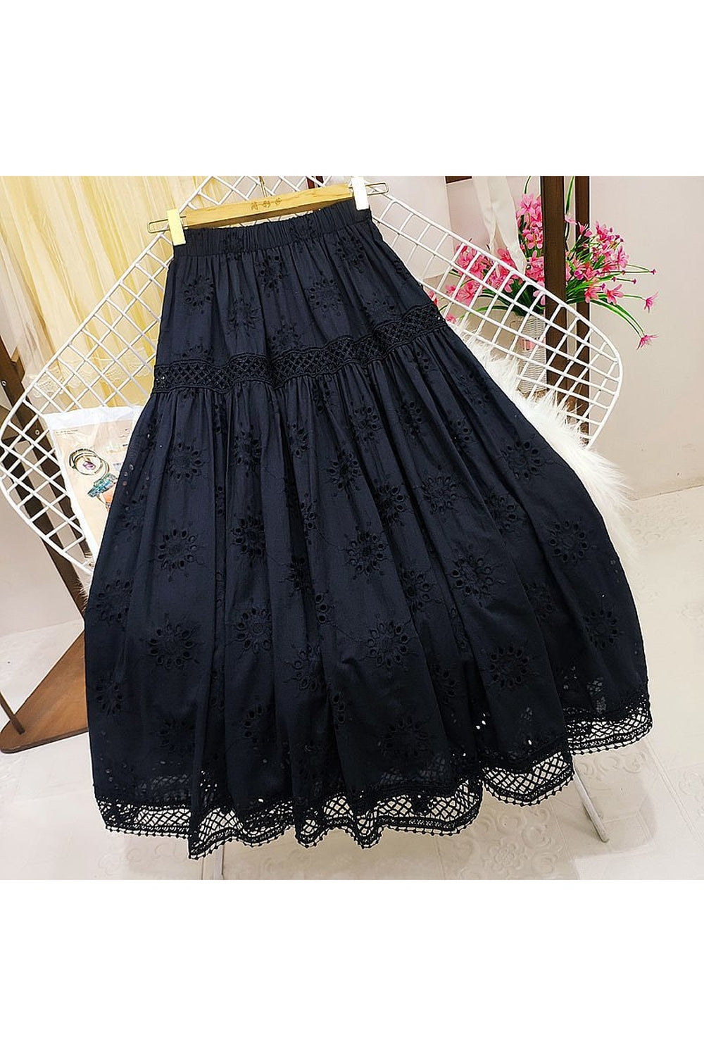 Hollowed-out Embroidered Long Skirt