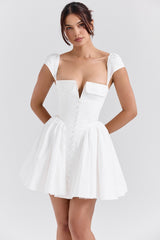 Evelyn Cap Sleeve Pleated Mini Dress-Sunfere