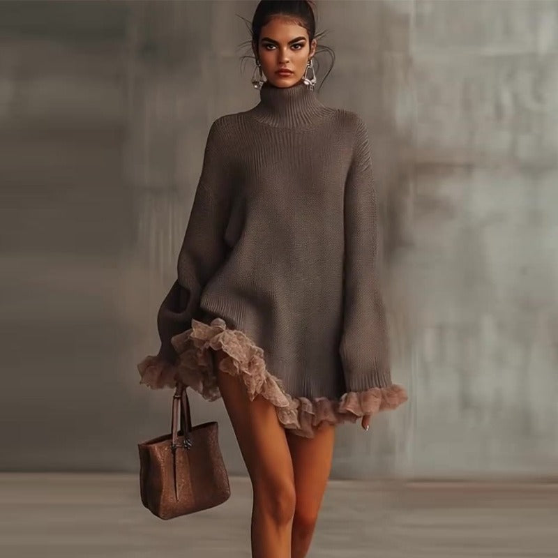 High-Neck Patchwork Sweater