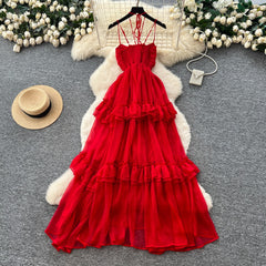 Erica Pleated Ruffle Metallic Chiffon Maxi Dress